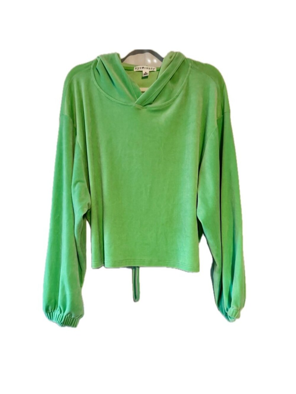 Eye Candy Green Velour Cropped Hoodie Top Drawstring Front Cutout - 3X
